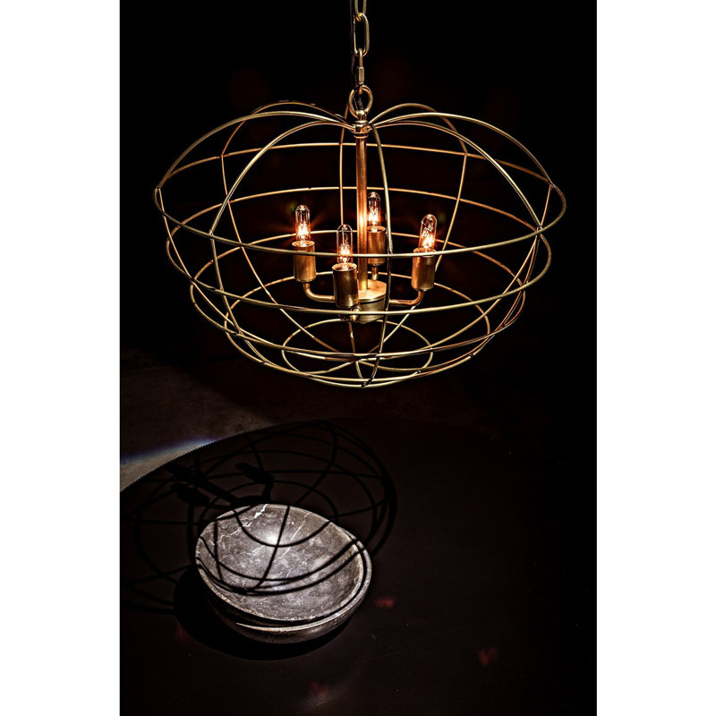 Antique Brass Apple-Shaped 4-Light Geometric Chandelier