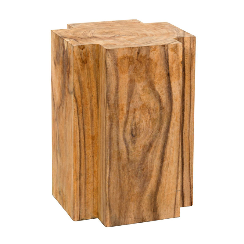 Haru Hand-Carved Teak 13" Square Cross-Shaped Side Table