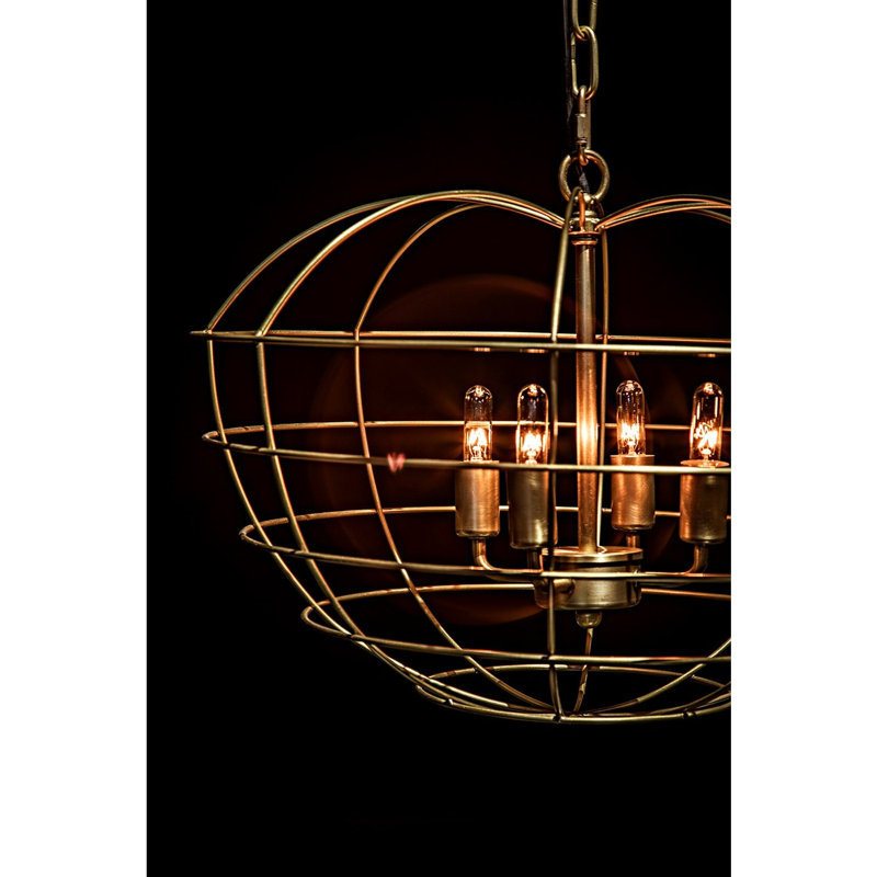 Antique Brass Apple-Shaped 4-Light Geometric Chandelier