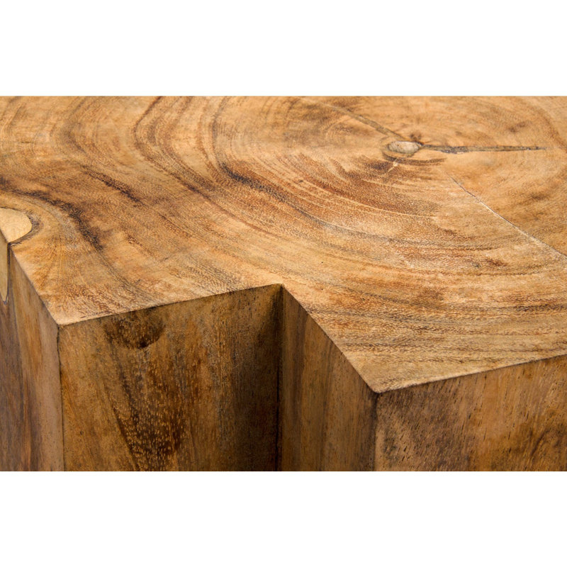 Haru Hand-Carved Teak 13" Square Cross-Shaped Side Table
