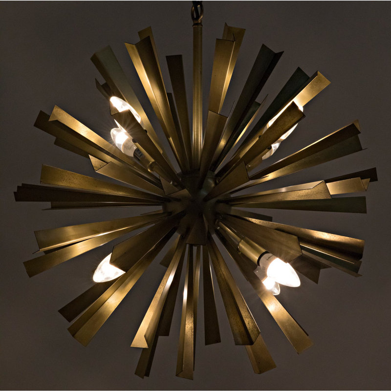 Antique Brass 8-Light Sputnik Sphere Chandelier with Exposed Bulbs