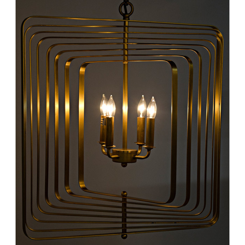 Antique Brass 4-Light Geometric Candle Chandelier