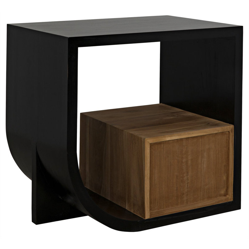 Burton Dual-Finish Mahogany and Teak Side Table with Storage