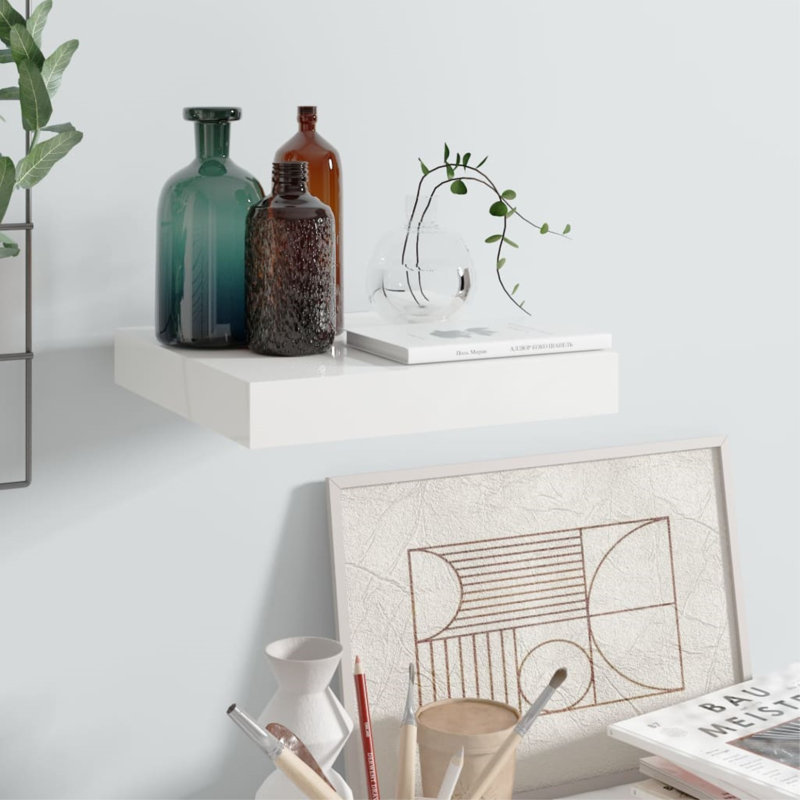 Luxe High Gloss White 9.3" Square Floating Wall Shelf