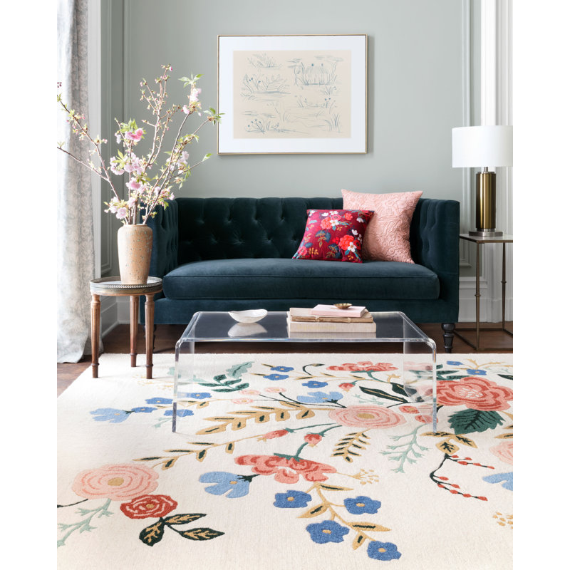 Ivory Floral Hand Hooked Wool Area Rug