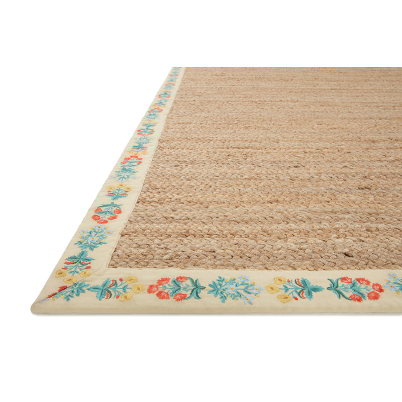Handmade Blue Floral Viscose Braided Square Rug 1'6" x 1'6"