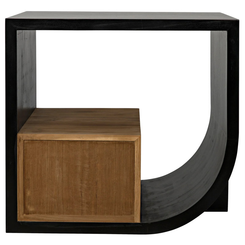 Hand Rubbed Black and Wood End Table with Storage