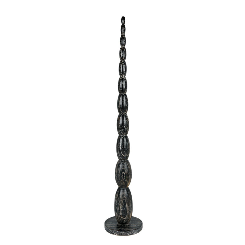 Tall Black Geometric Mindi Wood Totem Sculpture