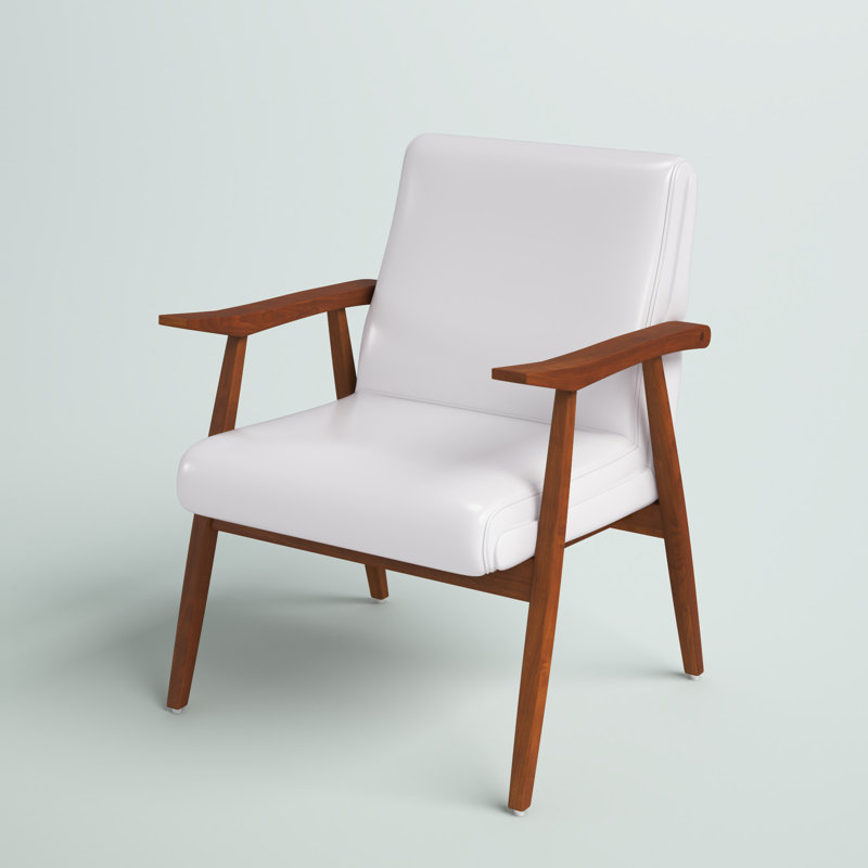 Archduke White and Amber Faux Leather Wood Accent Chair