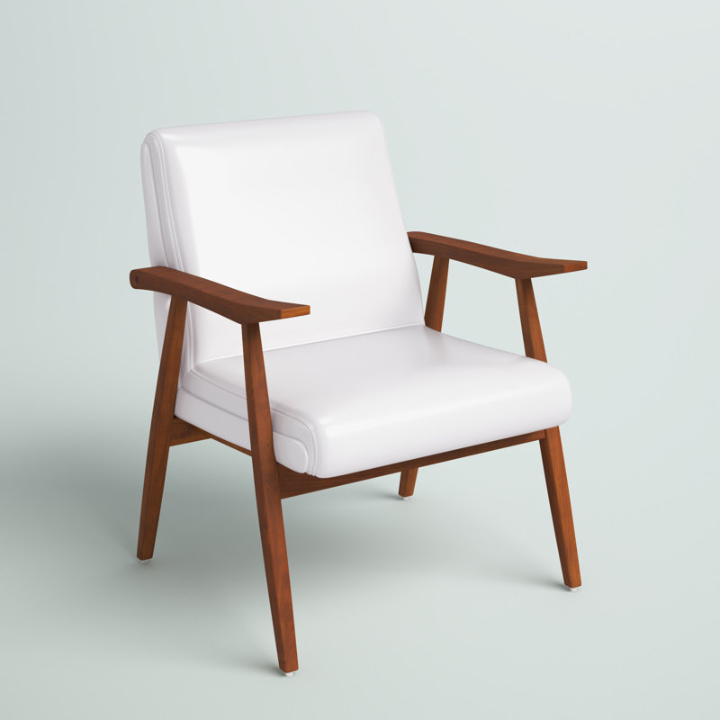 Archduke White and Amber Faux Leather Wood Accent Chair