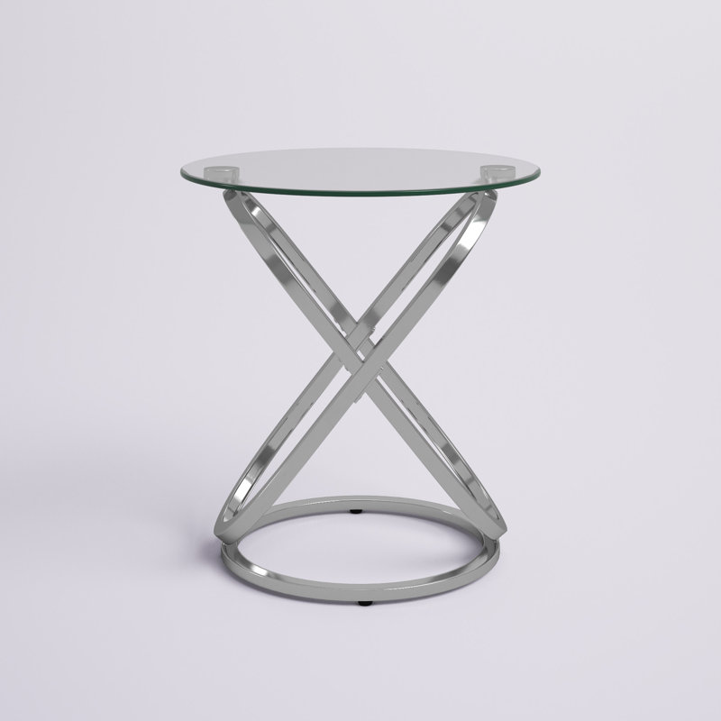 Small Round Chrome and Glass Accent Table