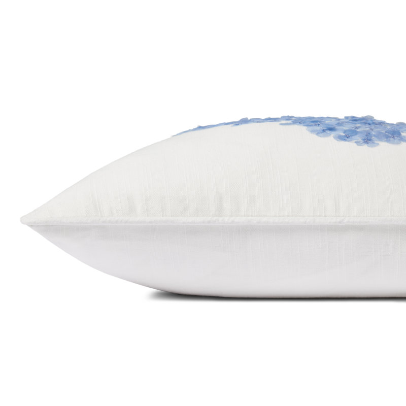 Bouquet Ivory and Blue Cotton Pillow Set with Down Fill