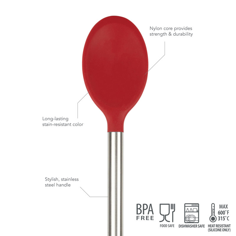 Cayenne Red Silicone Mixing Spoon with Stainless Steel Handle