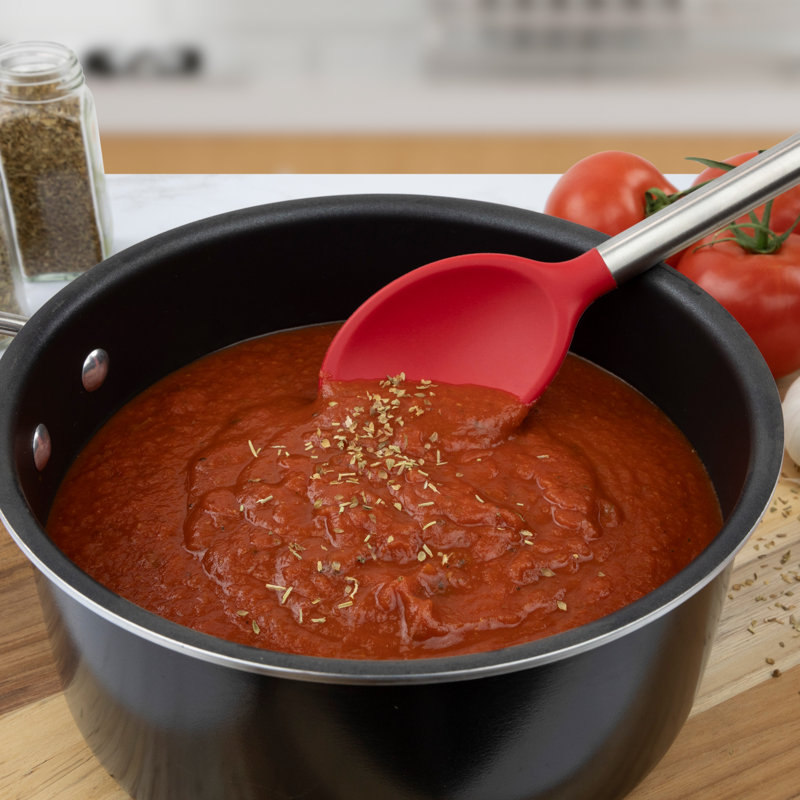 Cayenne Red Silicone Mixing Spoon with Stainless Steel Handle