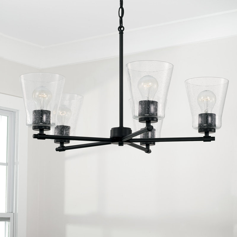 Matte Black 27" 5-Light Chandelier with Seeded Glass