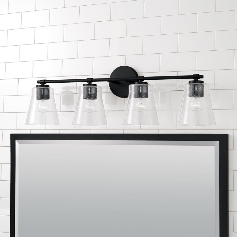 Baker Matte Black 4-Light Vanity with Clear Seeded Glass