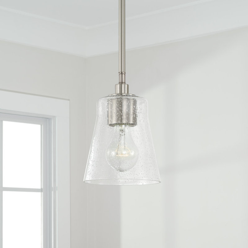 Brushed Nickel Mini Pendant with Clear Seeded Glass Shade