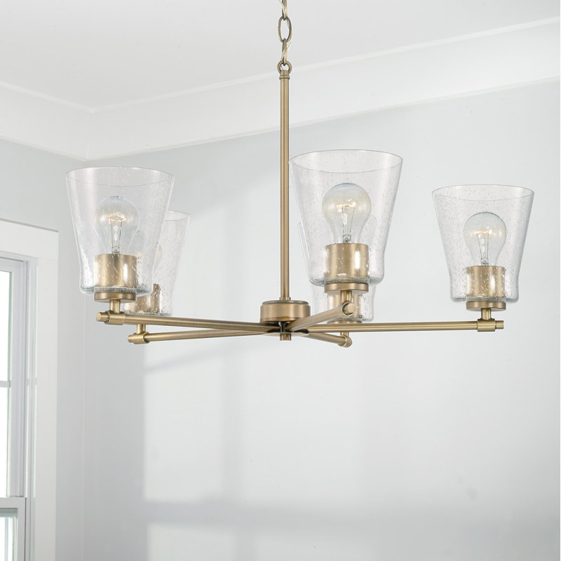 Elegant Tapered 5-Light Chandelier in Aged Brass with Seeded Glass