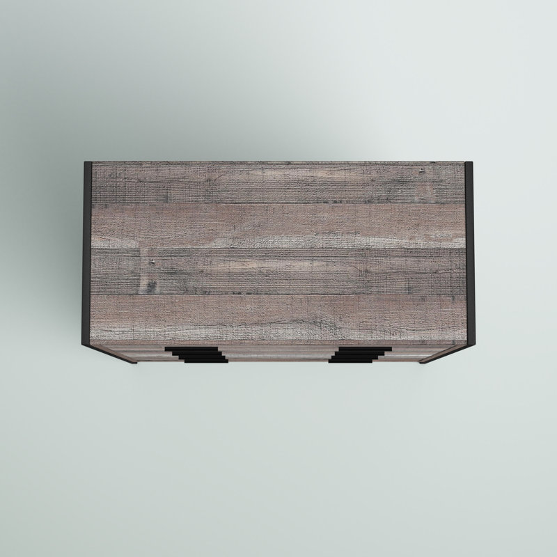 Rustic Reclaimed Barnwood Laminate 4-Drawer Chest with Black Steel Base