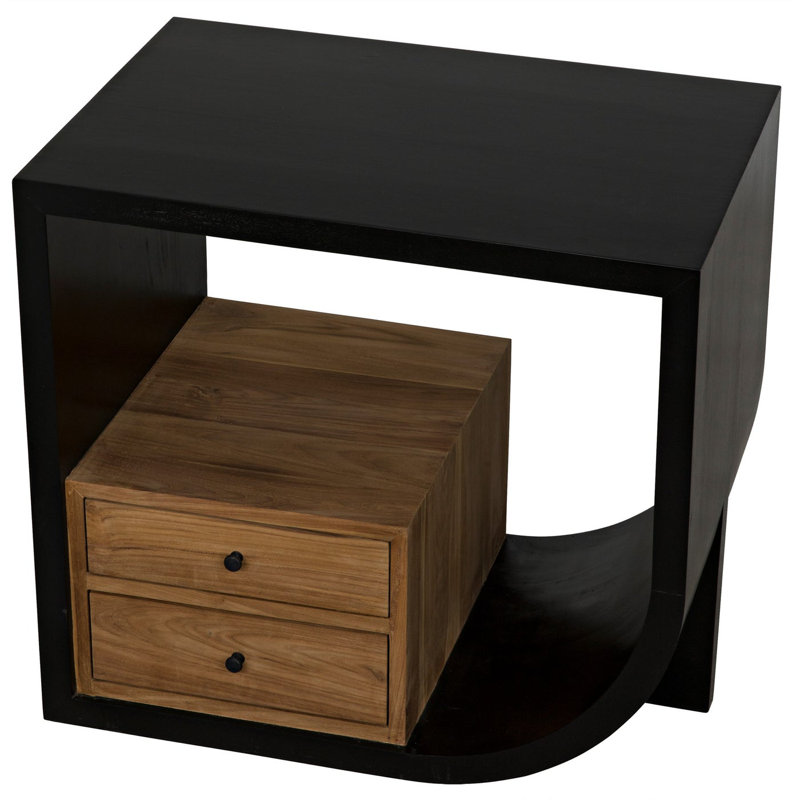 Burton Dual-Finish Mahogany and Teak Side Table with Storage