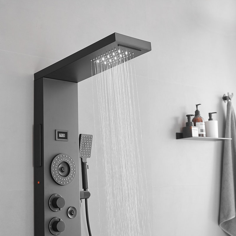 Matte Black 47'' Shower Panel System with LED Light and Body Jets