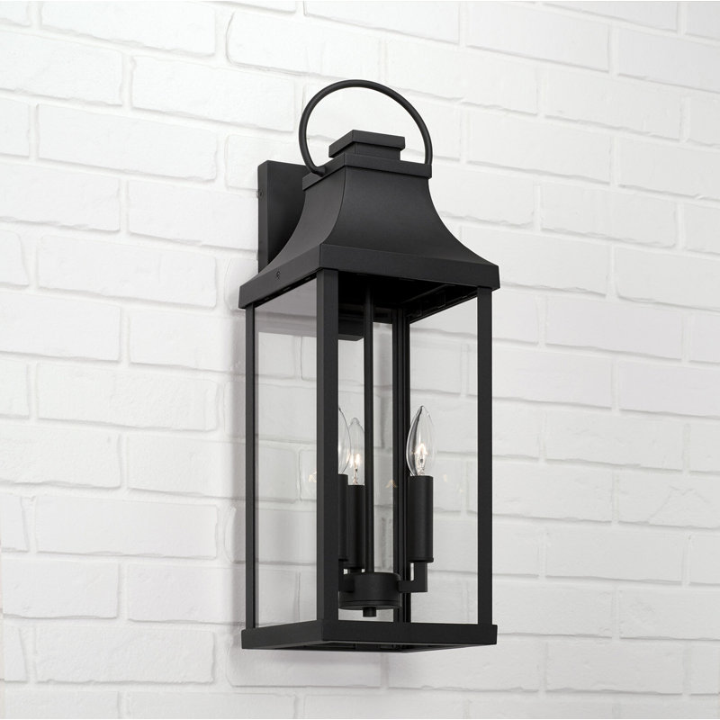 Bradford Dimmable 3-Light Outdoor Wall Lantern in Black with Clear Glass