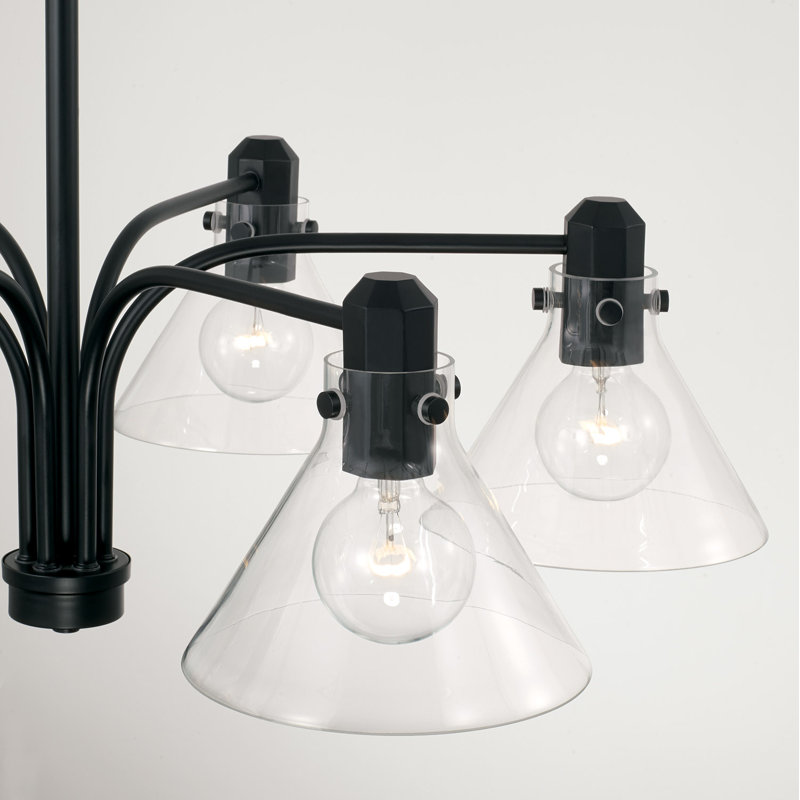 Matte Black 6-Light Modern Linear Chandelier with Clear Glass
