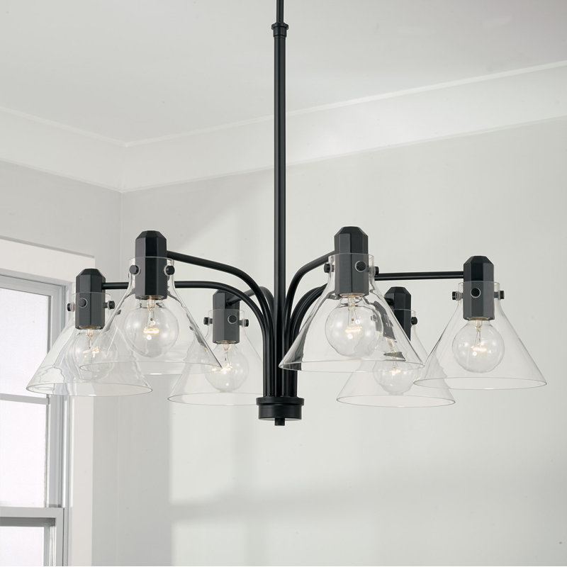 Matte Black 6-Light Modern Linear Chandelier with Clear Glass