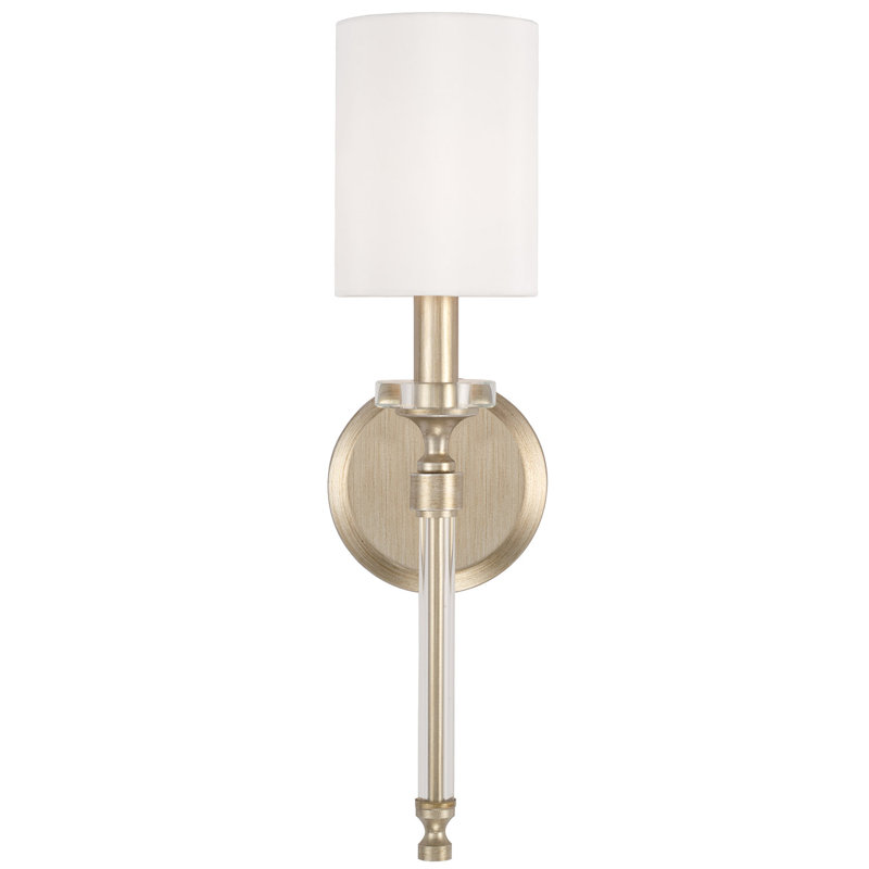Breigh Brushed Champagne 1-Light Wall Sconce with White Fabric Shade