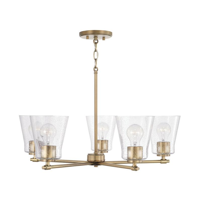 Elegant Tapered 5-Light Chandelier in Aged Brass with Seeded Glass