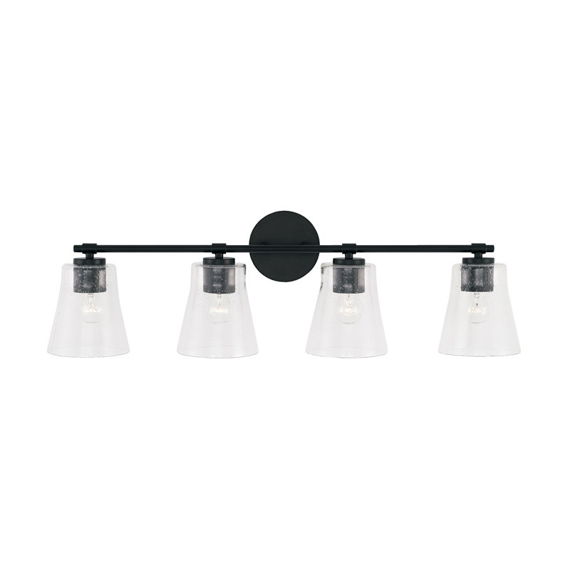 Baker Matte Black 4-Light Vanity with Clear Seeded Glass