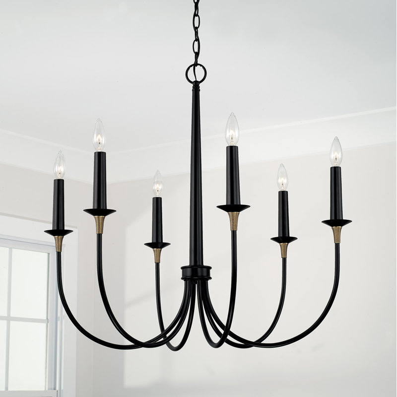 Amara Matte Black and Brass 6-Light Traditional Chandelier