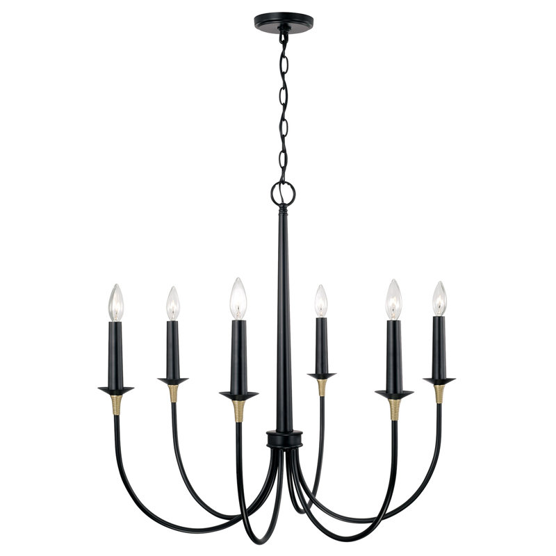 Amara Matte Black and Brass 6-Light Traditional Chandelier