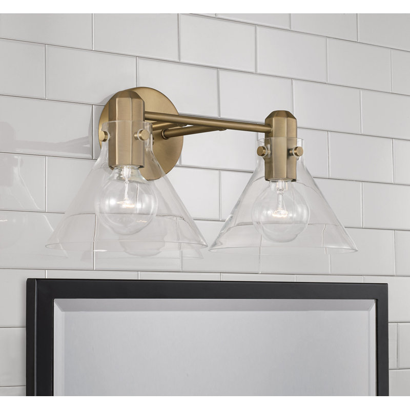Aged Brass and Clear Glass 2-Light Vanity Fixture