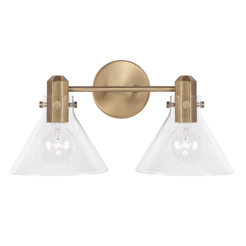 Aged Brass and Clear Glass 2-Light Vanity Fixture