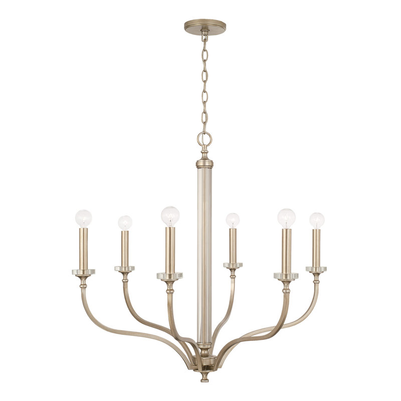 Brushed Champagne Crystal 6-Light Candle Chandelier