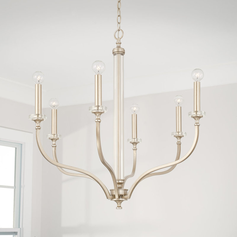 Brushed Champagne Crystal 6-Light Candle Chandelier
