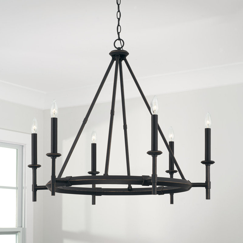 Brushed Black Iron 6-Light Candle Chandelier