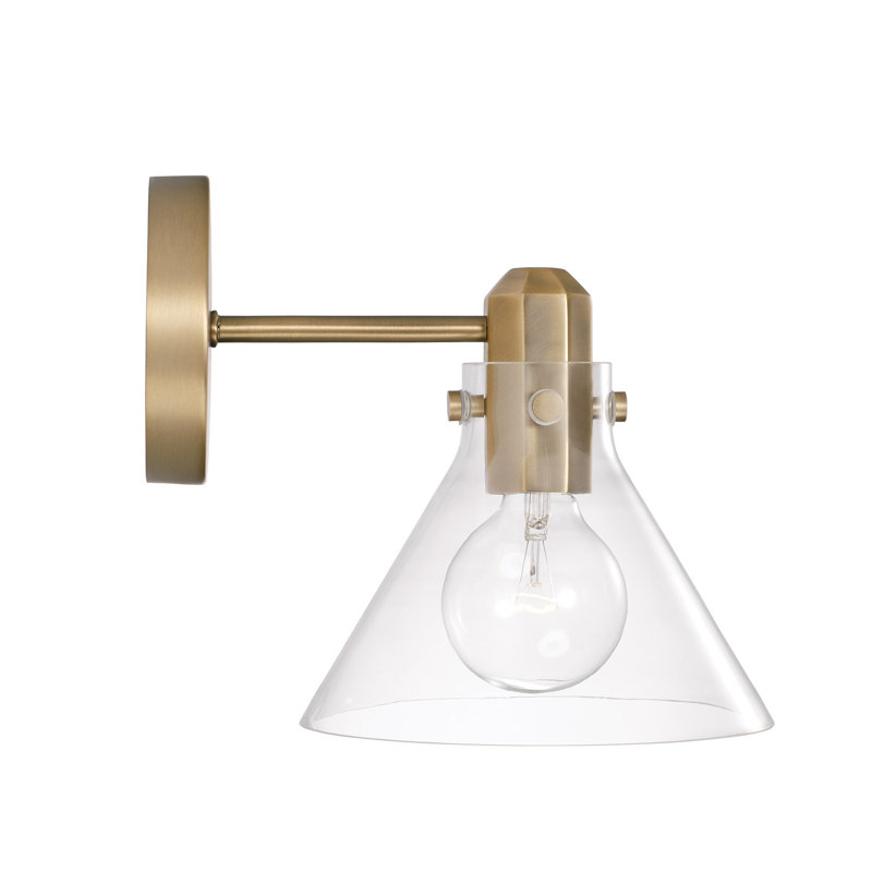 Aged Brass Single Light Dimmable Sconce with Clear Glass Shade