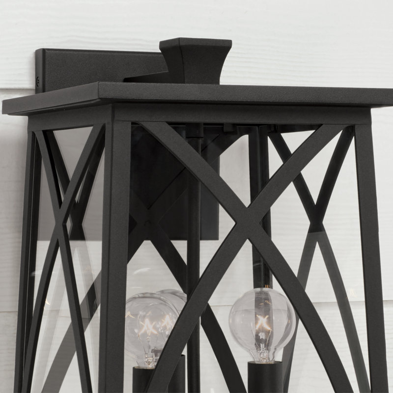 Black Aluminum 3-Light Outdoor Wall Lantern with Clear Glass