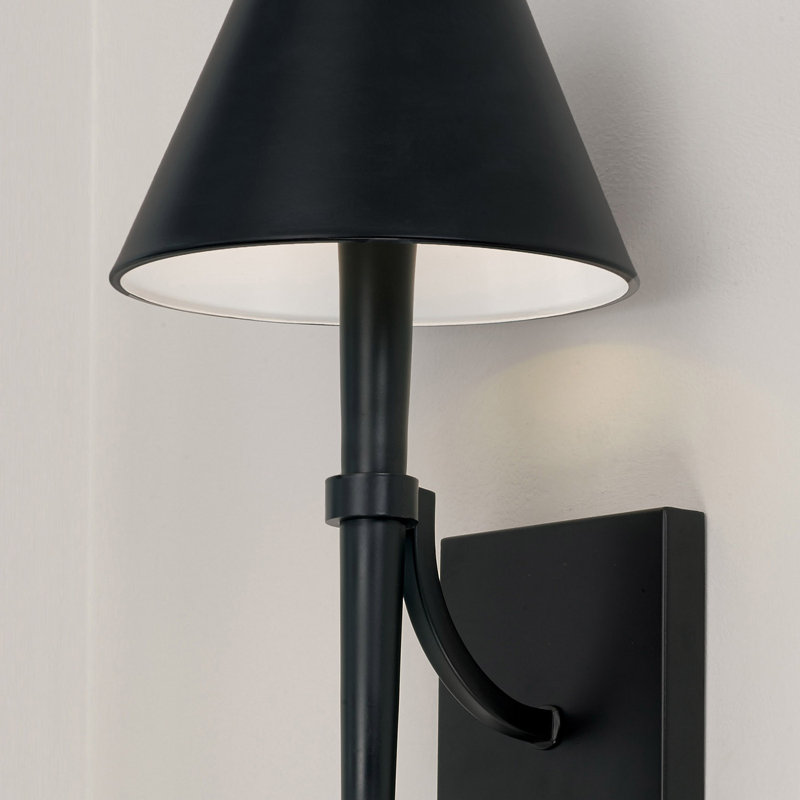 Matte Black Steel Cone Shade Dimmable Wall Sconce