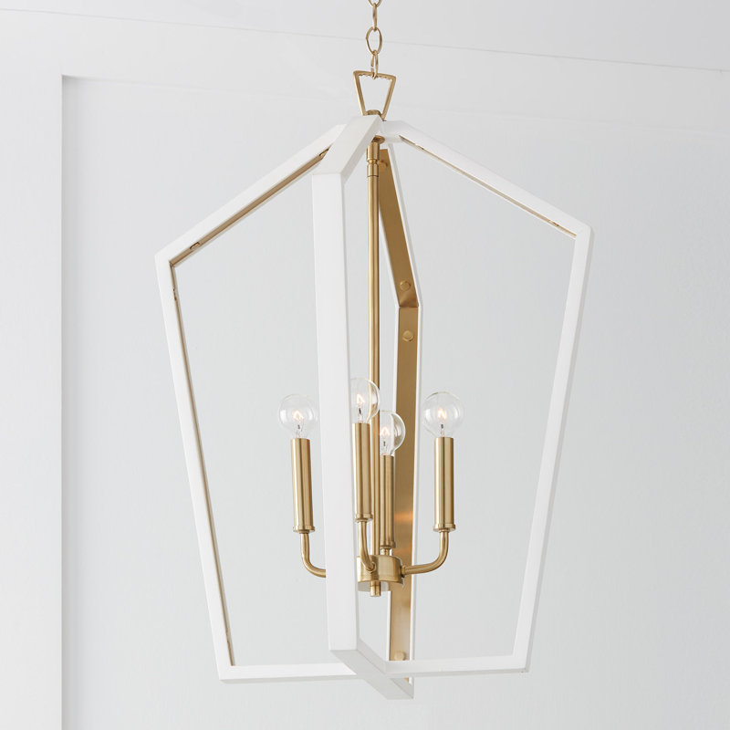 Maren Transitional 4-Light Pendant in Flat White & Matte Brass