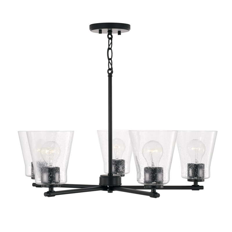 Matte Black 27" 5-Light Chandelier with Seeded Glass