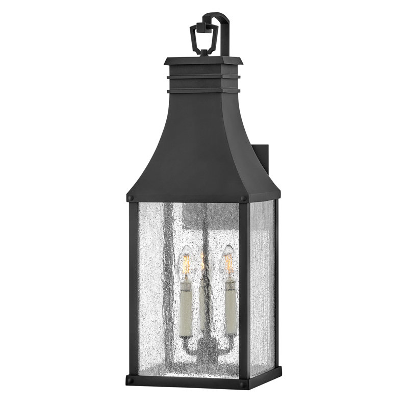 Museum Black 3-Light Outdoor Wall Lantern with Clear Seedy Glass