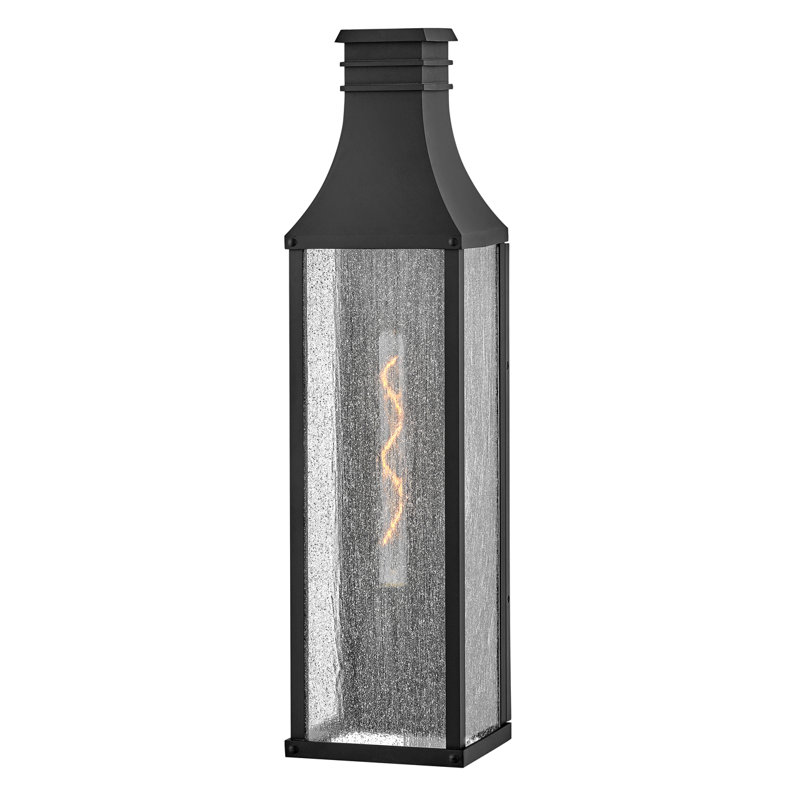 Museum Black Dimmable LED Wall Lantern with Seedy Glass