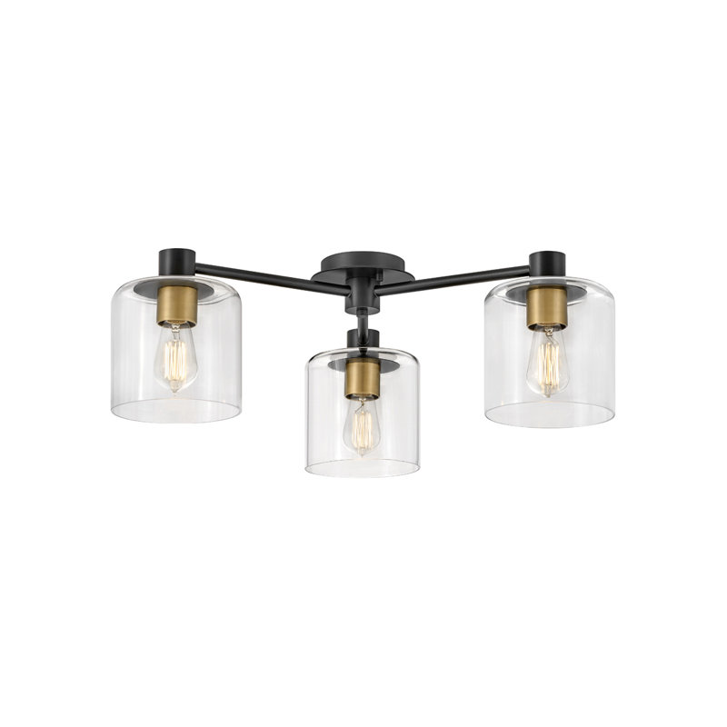 Axel Black and Heritage Brass 3-Light Indoor/Outdoor Flush Mount