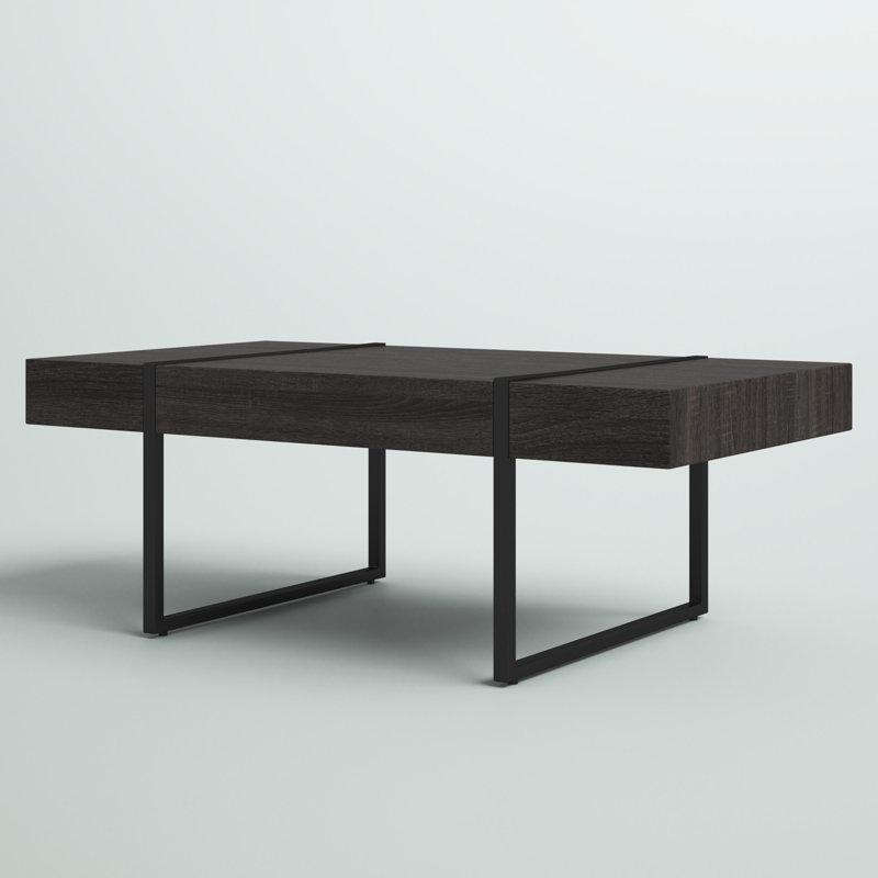 Tristan 43'' Black Wood and Metal Transitional Coffee Table
