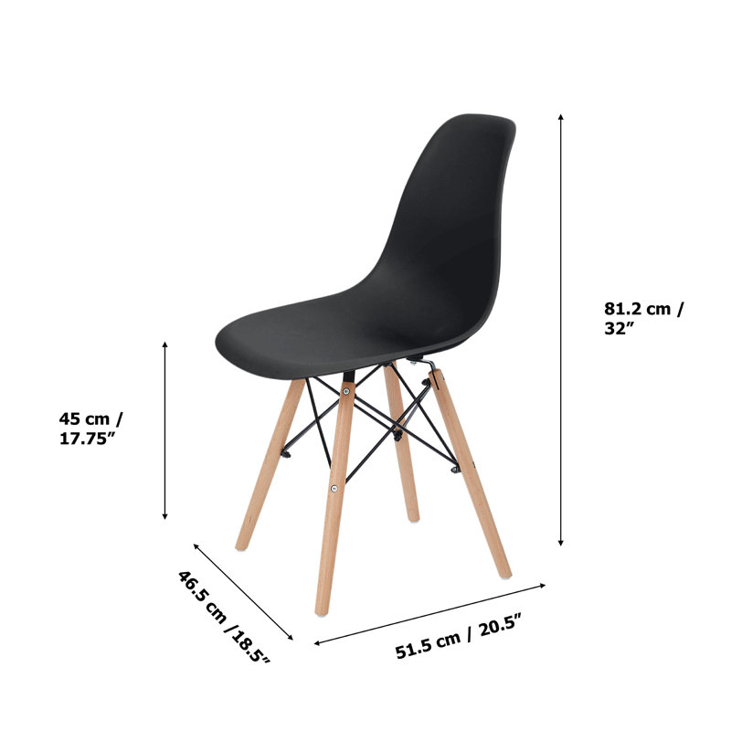 Allan Black Plastic Side Chairs with Wooden Legs, Set of 2