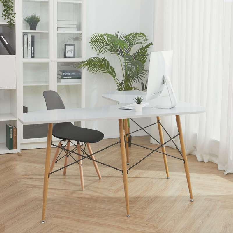 Allan Black Plastic Side Chairs with Wooden Legs, Set of 2