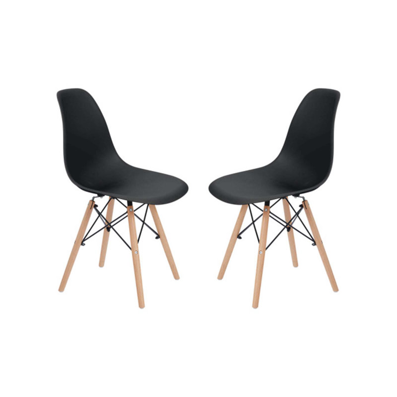Allan Black Plastic Side Chairs with Wooden Legs, Set of 2